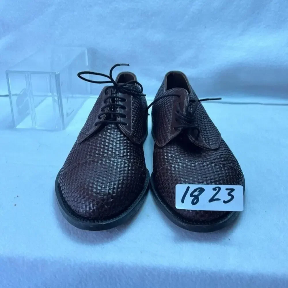 Handmade Shoes Mens Oxfords Basket Woven Leather Cap Toe Lace Up